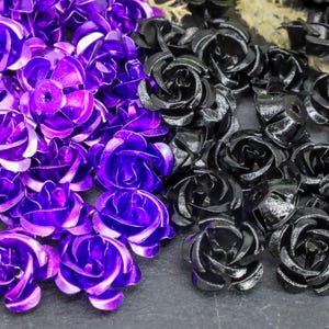 Aluminum Rose Flower Beads - Tin Metal Beads - Metal Rose Jewelry Beads - Metal Floral Jewelry - Purple or Black - Qty 30