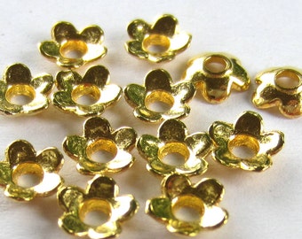 50 Gold bead caps beadwork supply 6mm x 6mm  no lead