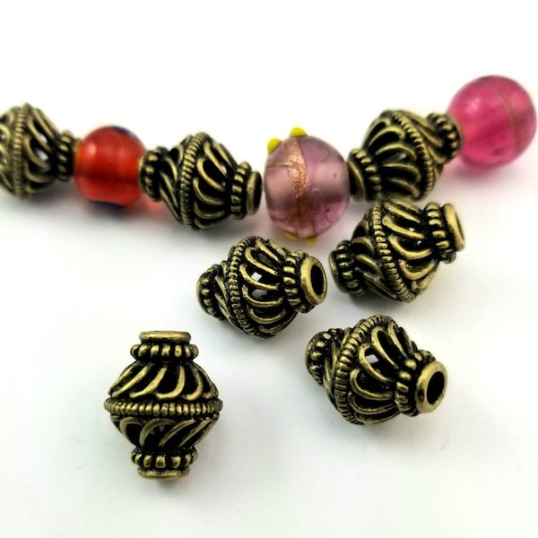 8 Antique Antique Bronze Beads filigree openwork ethnic boho chic 12mm x 16mm