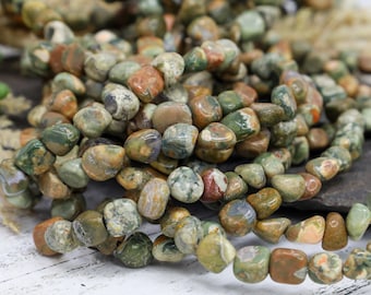 Earth Toned Rhyolite Jasper Stone Nuggets - Volcanic Rock Beads - Chunky Spacer Stone Beads - Qty 1 Strand