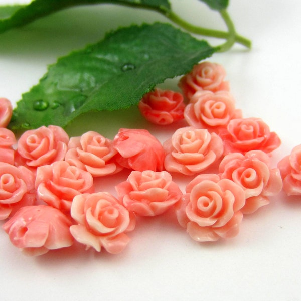 12 Coral Rose beads resin cup back flower 10mm  jewelry supplies