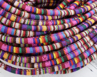 Mixed Color Ethnic Cotton Cord,  Purple Textile Wrap Cord, Patterned Cotton Cord 6mm, 1 Yard