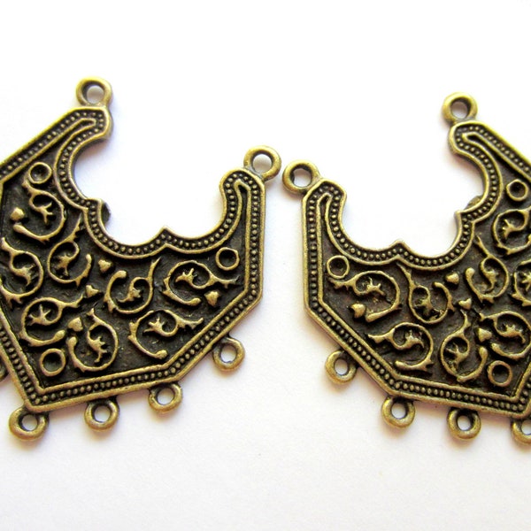 6 LG Earring chandelier dangles 6 bronze pendant drops  45mm 40mm ethnic chic antique bronze jewelry findings (F7)