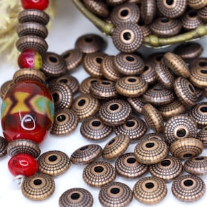 24 Round Copper beads spacers focal beads jewelry supply 8mm x 4mm round flat bead