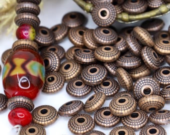 Round Copper beads spacers focal beads jewelry supply 8mm x 4mm round flat bead Qty 24