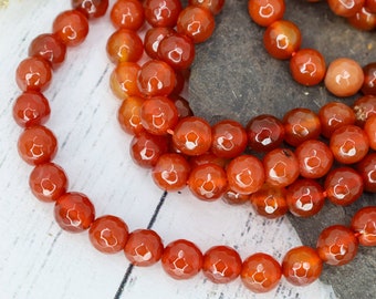 Burnt Orange Faceted Carnelian Beads, Red-Orange Spacer Beads, 8mm Beads, 1 Strand