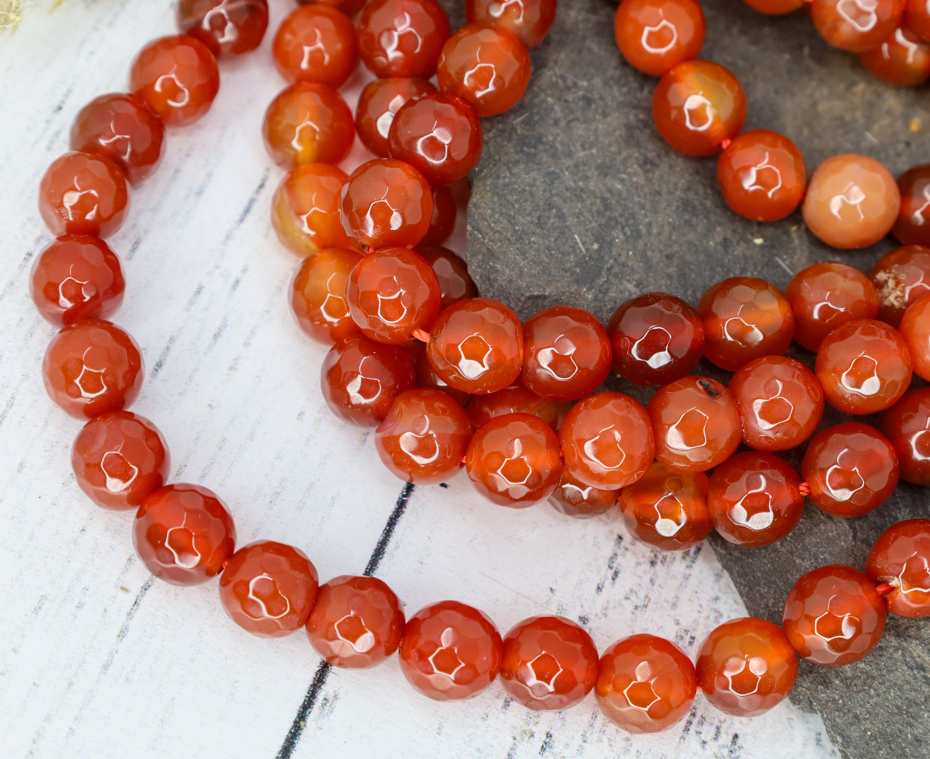 Burnt Orange Faceted Carnelian Beads, Red-orange Spacer Beads, 8mm