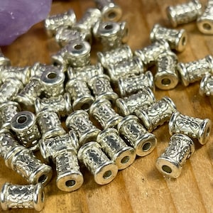 30 Antique Silver Spacer beads, silver tube beads small metal beads 7mm x 5mm