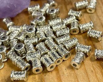 30 perles Antique Silver Spacer, perles de tube argent petites perles métalliques 7mm x 5mm