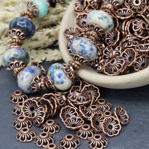 Florale Kupfer Perlenkappen - Rot CopperJewelry Endkappen - Kupfer Metall Perlenkappen - Florale Perlenkappen - Qty 30