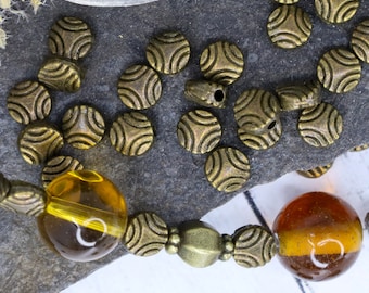 Bronze Patterned Coin Beads - Qty 24, Bronze Disc Spacer Beads, Bronze Jewelry Supplies