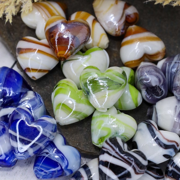 5 Lampwork Swirl Hearts, Glass Heart Beads, Handmade Lampwork, Glass Beads