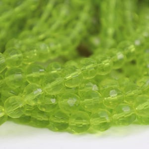 Lime Green Faceted Crystal Glass Round Beads, Green Glass Beads, 6mm or 8mm Beads - 16&quot; Strand