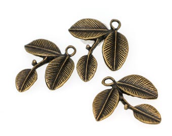 Antique Bronze Leaf Charms, Botanical Branch Pendants, Nature Leaf Charms, Woodland Jewelry Making Supplies