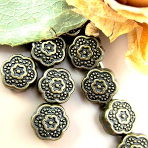 24 Bronze  beads, antique bronze spacer beads, focal beads, bronze flower beads, jewelry making supplies 7.5mm x 4mm