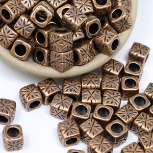 18 Red Copper Square Beads, Metal Spacer Beads, Copper Patterned Beads, Copper Findings