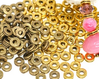 Double Stacked Donut Spacer Beads, Antique Gold & Bronze Metal Beads, Large Hole Metal Spacers