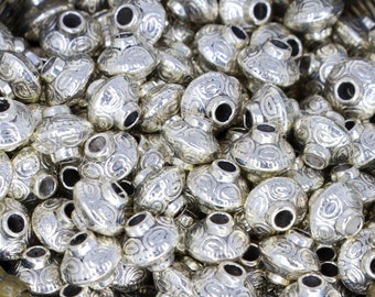 Bright Silver Bicone Metal Spacer Beads - Qty 30, Tibetan Style Metal Beads