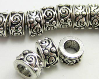 24 Antique silver beads metal spacers Tibetan style  jewelry supplies silver rondels beads large hole