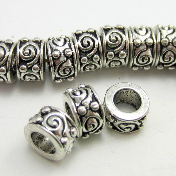 24 Antique silver beads metal spacers Tibetan style  jewelry supplies silver rondels beads large hole