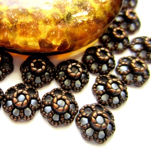 Red Copper Lace Filigree Perlenkappen, 9 x 4 mm Schmuck machen Zubehoer, DIY Spacer Caps für Perlen, Qty: 36