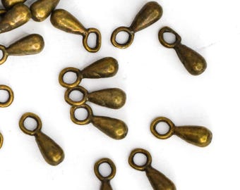 Bronze Mini Drop Charms, Small Dangle Jewelry Findings, Tiny Teardrop Charms