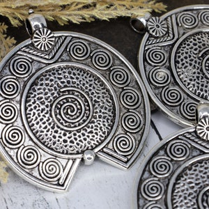 Antique Silver Oversized Round Swirl Pendant, Statement Jewelry Pendant, Necklace Pendant, Silver Medallion Pendant
