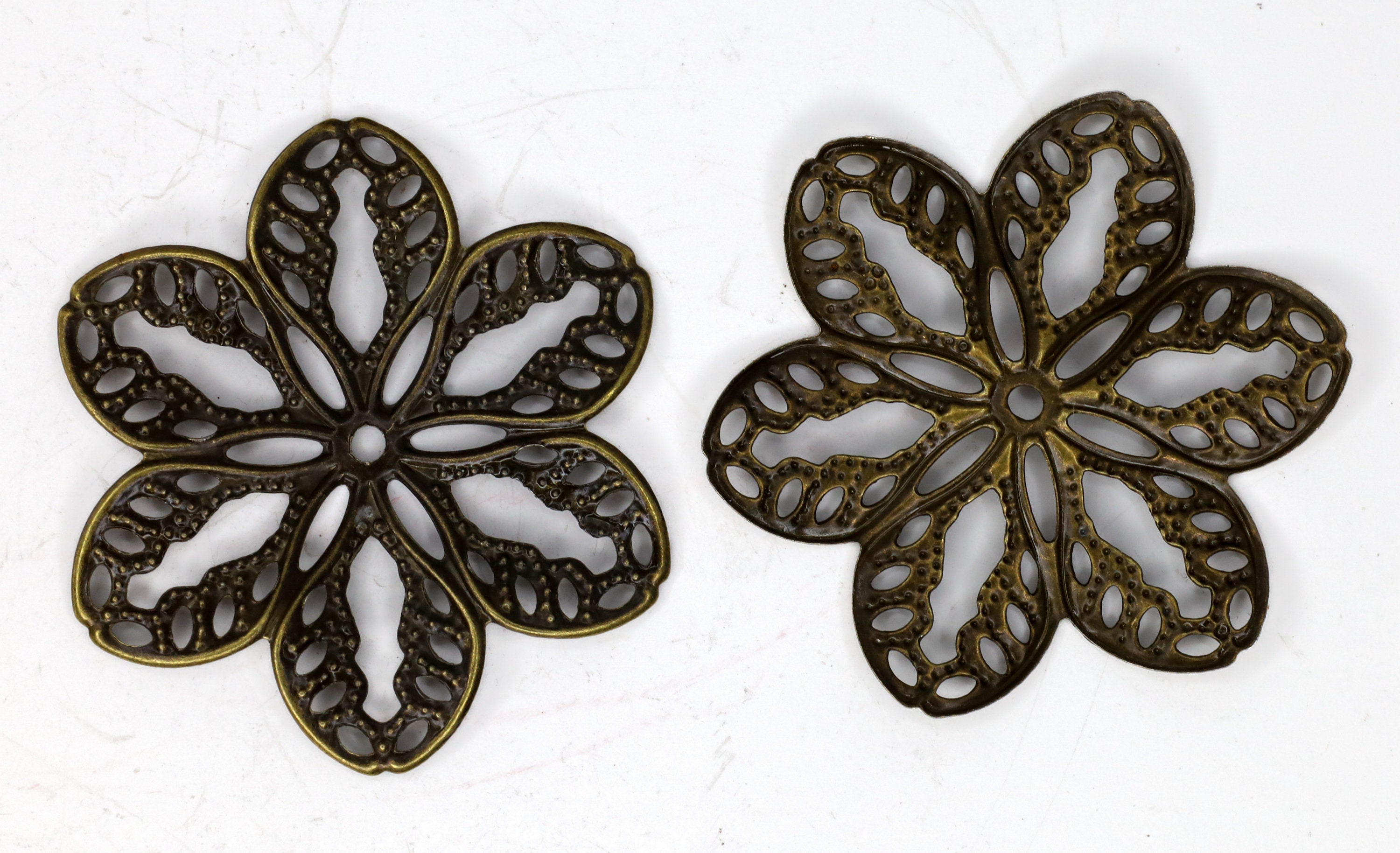 Antique Bronze Colored Filigree Flowers - Etched Metal