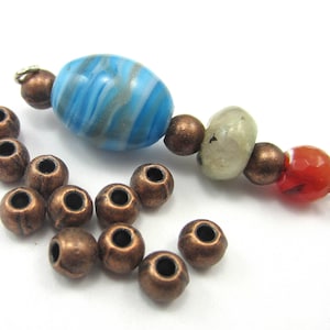 48 red copper beads round beads craft jewelry supplies copper beads metal beads red copper beads, 3.5 x 4mm