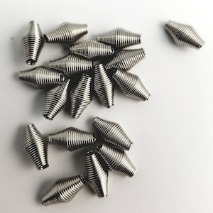 Platinum Coil Beads, 9x6mm Spring Spacer Beads For Chunky Jewelry Or Industrial Designs, Silver Tone Textured Findings, Qty: 24