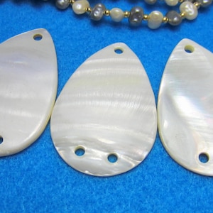 3 Perlmutt Muschel Anhänger tropfen weiß perle schmuckteile boho beach jewelry 51 mm x 35 mm