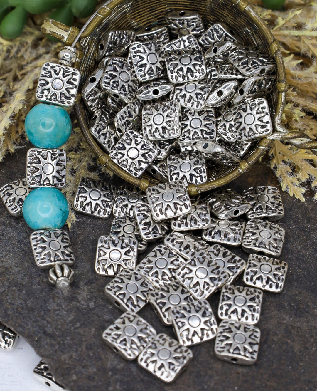 8mm Antique Silver Plated Square Spacer Beads , Square Spacer Beads