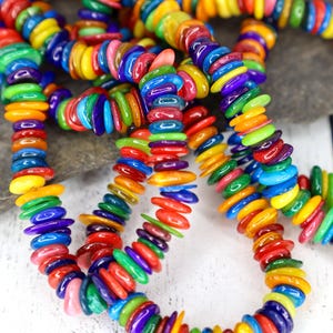 Colorful Shell Disc Bead Strand, Dyed Freshwater Shell Beads, Organic Disc Beads for Layered Designs, Coastal Boho Jewelry Beads