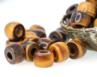 Tiger Eye Large Hole Beads, Natural Gemstone Rondelle Beads, 12x8mm Barrel Beads, 5mm Hole