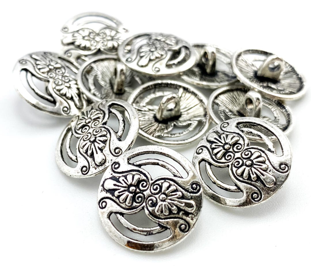 Silver Neck Button Silver Shank Button 18mm - Perfect for Leather Wrap Bracelets - Artisan ...