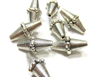 Antique Silver Bicone Beads: Tibetan Style Boho Jewelry Spacers, Qty 10