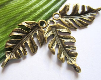 10 leaf charm connectors pendants antique bronze  metal diy jewelry supplies 27mm x 14mm no lead no nickel 98ABFF