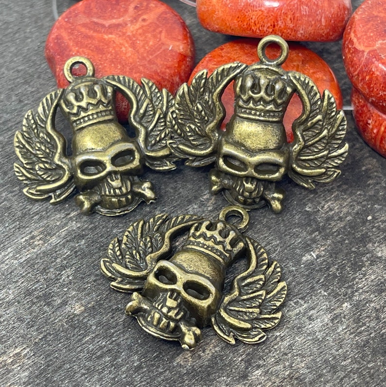 4 Winged Skull charms bronze antique skeleton pendants metal craft jewelry supplies image 2