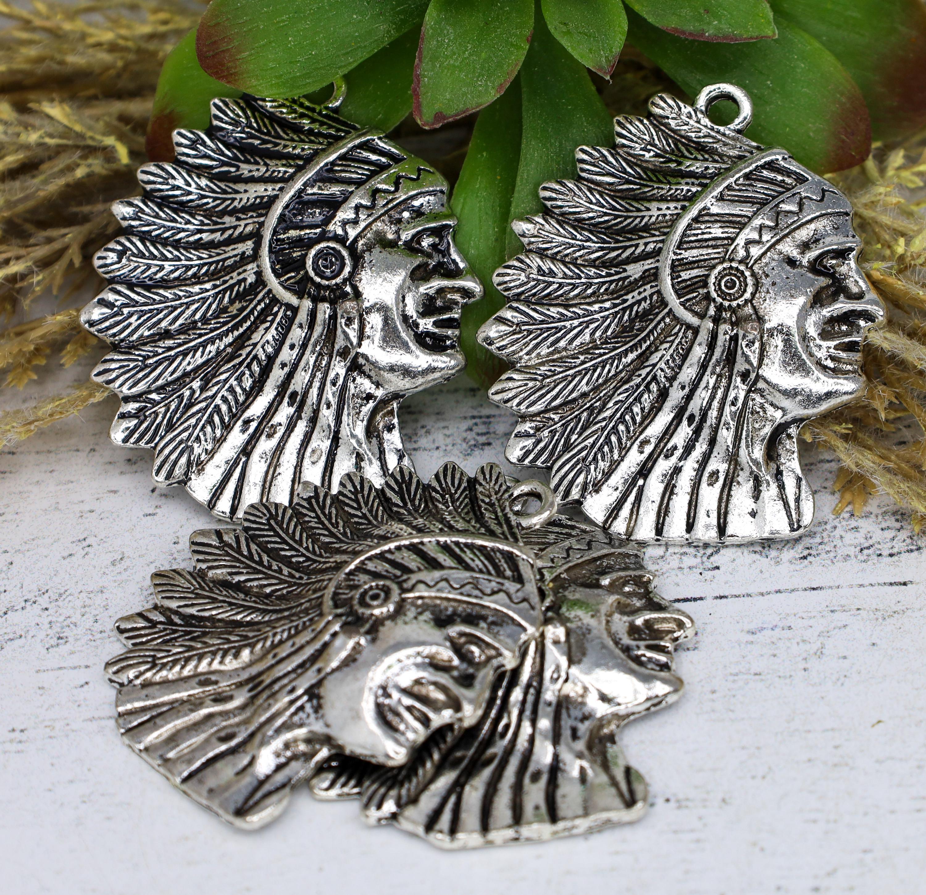 Silver Indian Chief Pendant Charm, Tribal Chief Charm Silver Indian Chief Pendant Charm, Tribal Chief Charm