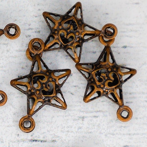 16 Copper star charms antique copper jewelry connectors, red copper jewelry links, 11mm x 17mm x 4mm
