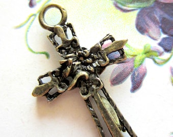 6 Bronze cross pendant charms antiqued metal steampunk jewelry supply 24mm 37mm