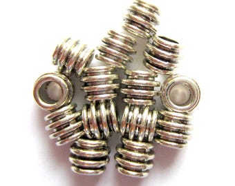 Antique Silver Textured Rondelle Beads: Large Hole Spacers, Qty 24