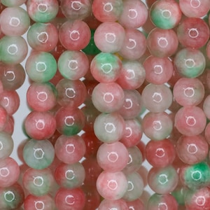 Natural Persian Jade Beads in Pastel Pink and Green - Stone Spacer Beads - Marbled Jade Beads - 6mm Beads - Qty:  16 inch strand