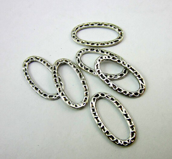 Antique Silver jewelry links oval necklace connectors double sided antique silver metal 23mm x 13mm linking Qty 24