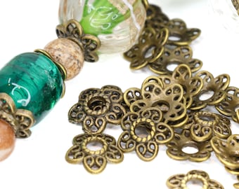 Antique Bronze Floral Bead Caps, Filigree Flower Spacer Caps, 11mm