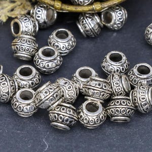 Large Hole Antique Silver Metal Spacer Beads - Silver Jewelry Beads - Patterned Metal Beads - Qty 24
