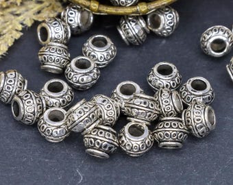 Cuentas espaciadoras de metal plateado antiguo con agujeros grandes - Cuentas de joyería de plata - Cuentas de metal estampadas - Cantidad 24