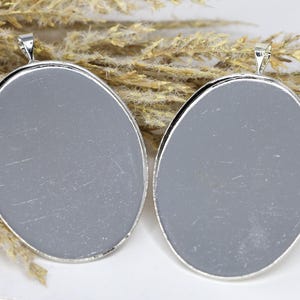 Silver oval pendant mounts trays frames large 40 x30 x 2mm Qty 4