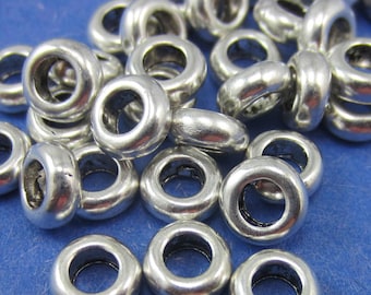 36 Large hole beads antique silver spacers jewelry making Large hole spacer beads silver beads  no lead no nickel