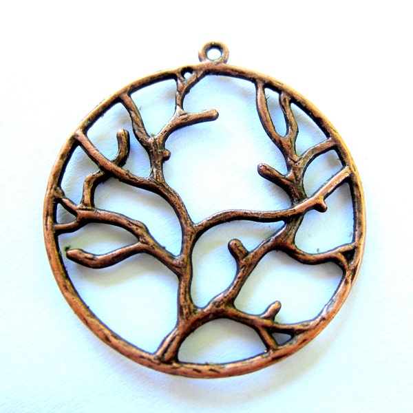 8 Antique copper tree pendants lead free metal tree of life charms 40mm